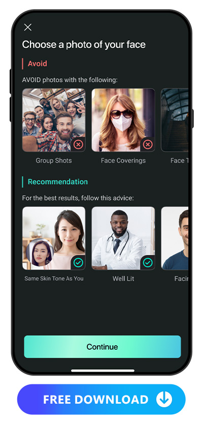 guidelines of uploading a photo for deepfake